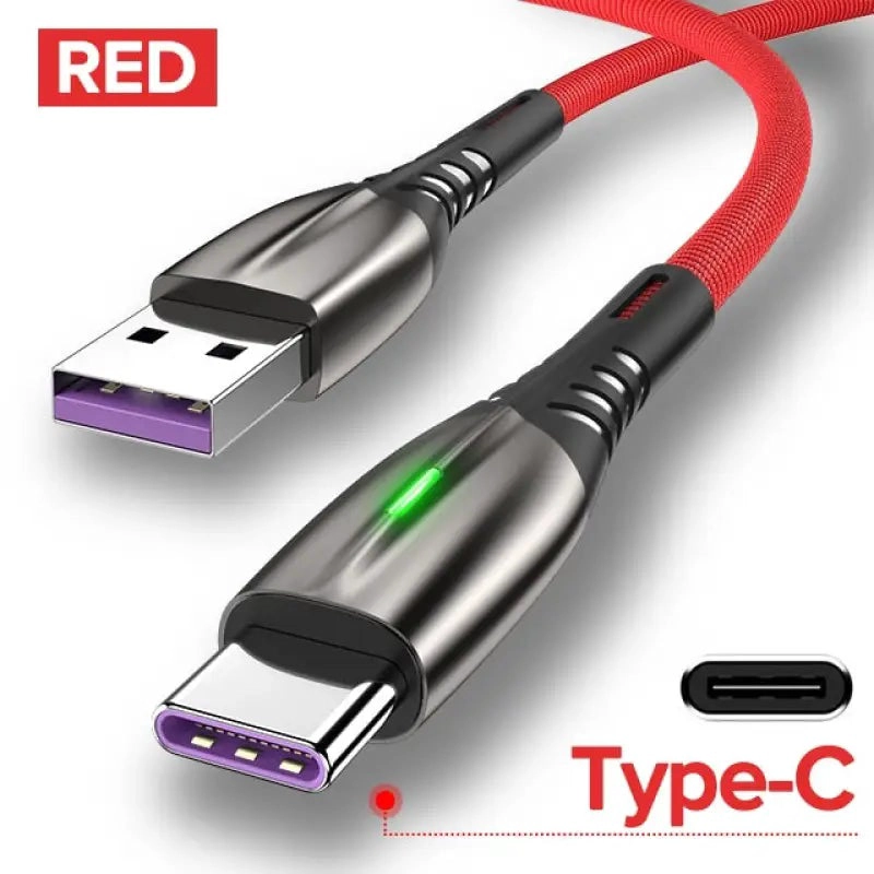 CABLE CARGA RÁPIDA CELULAR 5.1 A USB A TIPO C 1 MT LUZ LED ACORDONADO TELEFONO SMARTPHONE REFORZADO - 2