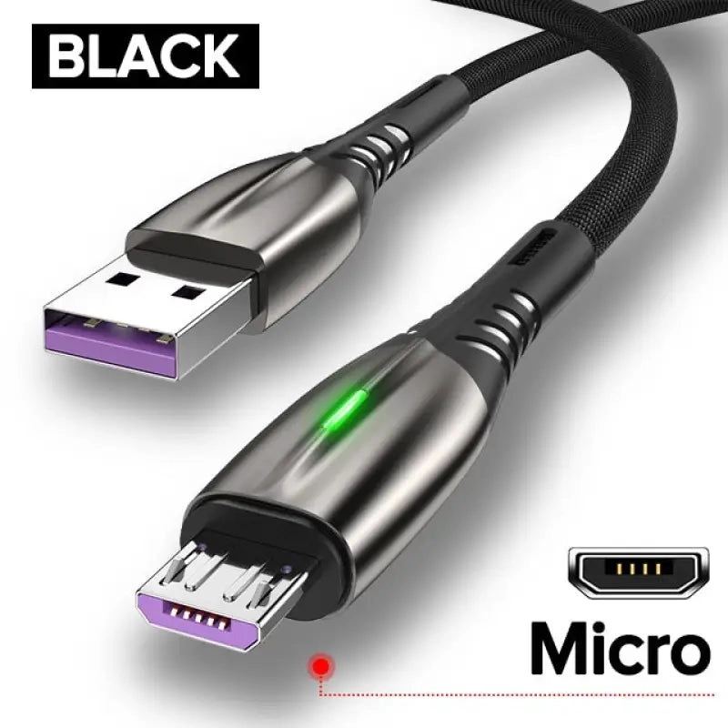 CABLE CARGA RÁPIDA CELULAR 5.1 A USB A TIPO C 1 MT LUZ LED ACORDONADO TELEFONO SMARTPHONE REFORZADO - 5