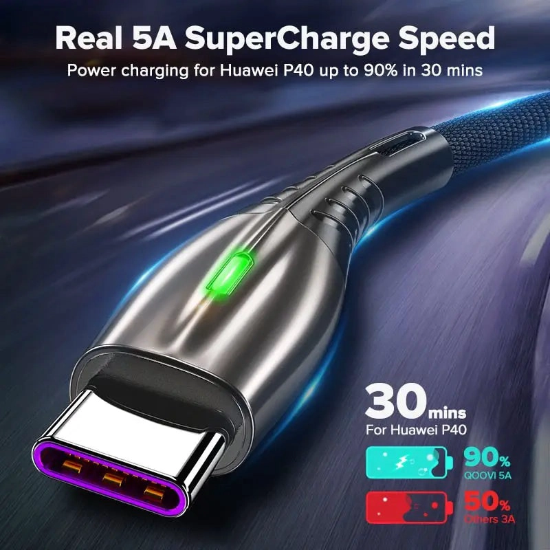 CABLE CARGA RÁPIDA CELULAR 5.1 A USB A TIPO C 1 MT LUZ LED ACORDONADO TELEFONO SMARTPHONE REFORZADO - 8
