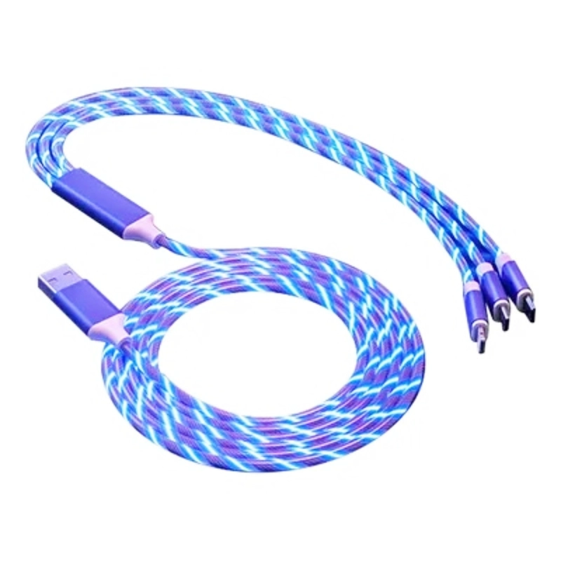 Cable De Carga Para Celular 3 en 1 Tipo C Micro Iphone BRILLANTE Luz Led - 1