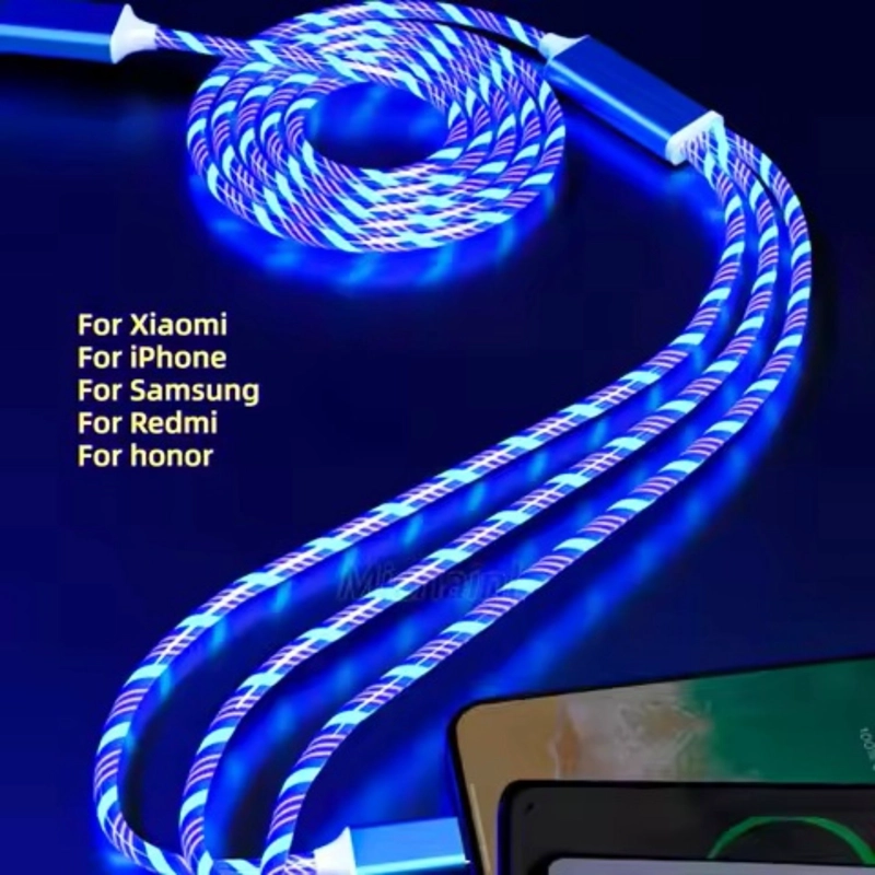 Cable De Carga Para Celular 3 en 1 Tipo C Micro Iphone BRILLANTE Luz Led - 3