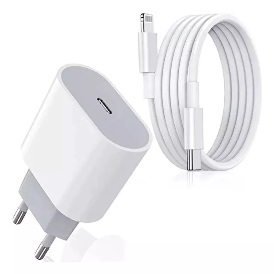 CARGADOR MÁS CABLE PARA IPHONE 20 W PACK CABLE LIGHTINING A TIPO C + CAJA CARGA TIPO C - 1
