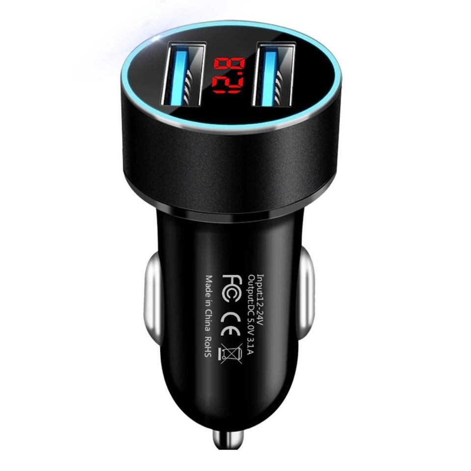 CARGADOR VOLTÍMETRO 3 EN 1 LED REDONDO CON 2 USB, TESTER BATERÍA, AMPERÍMETRO Y TERMÓMETRO AUTO. - 1