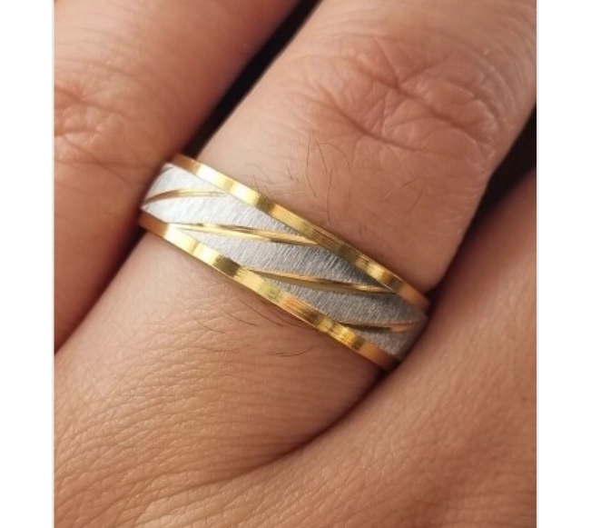 ANILLOS COMPROMISO TITANIO DORADO CON ZIRCONIOS PULVERIZADO PARA COMPROMISO MUJER Y HOMBRE/ TALLA 10 - 5