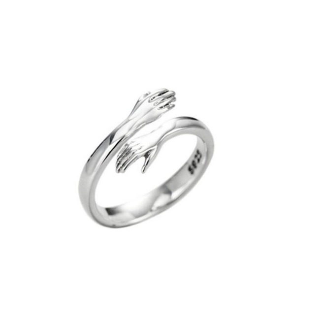 ANILLO ABRAZO PLATA REAL STERLINA 925 ABRAZO AMOR JOYERIA FINA RETRO ANILLO DE MODA/ TALLA 10 - 1