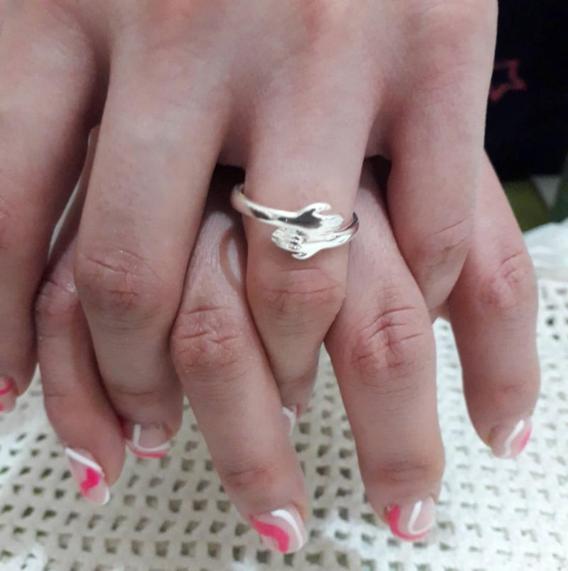 ANILLO ABRAZO PLATA REAL STERLINA 925 ABRAZO AMOR JOYERIA FINA RETRO ANILLO DE MODA/ TALLA 10 - 3