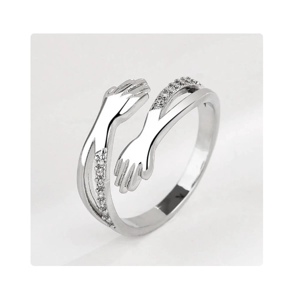 ANILLO ABRAZO PLATA REAL STERLINA 925 ABRAZO AMOR JOYERIA FINA RETRO ANILLO DE MODA/ TALLA 10 - 5