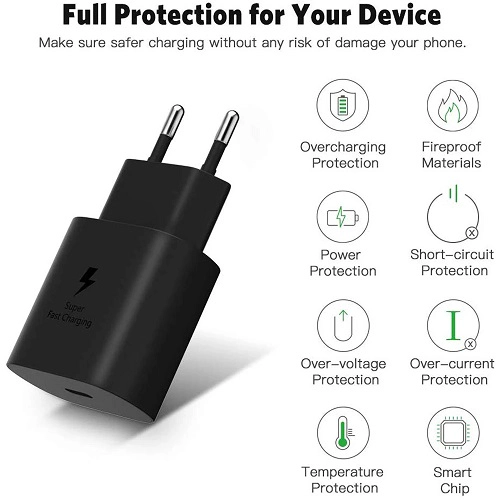 CARGADOR DE PARED PARA CELULAR COMPATIBLE PARA SAMSUNG CELULAR DE CARGA SUPER RAPIDA 45W SIN CABLE - 4