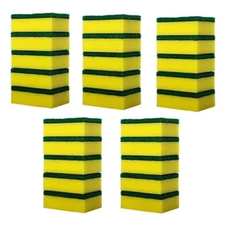 Esponjas para lavar loza  fibra gruesa 4 Unidades esponja de cocina amarilla resistente - 2
