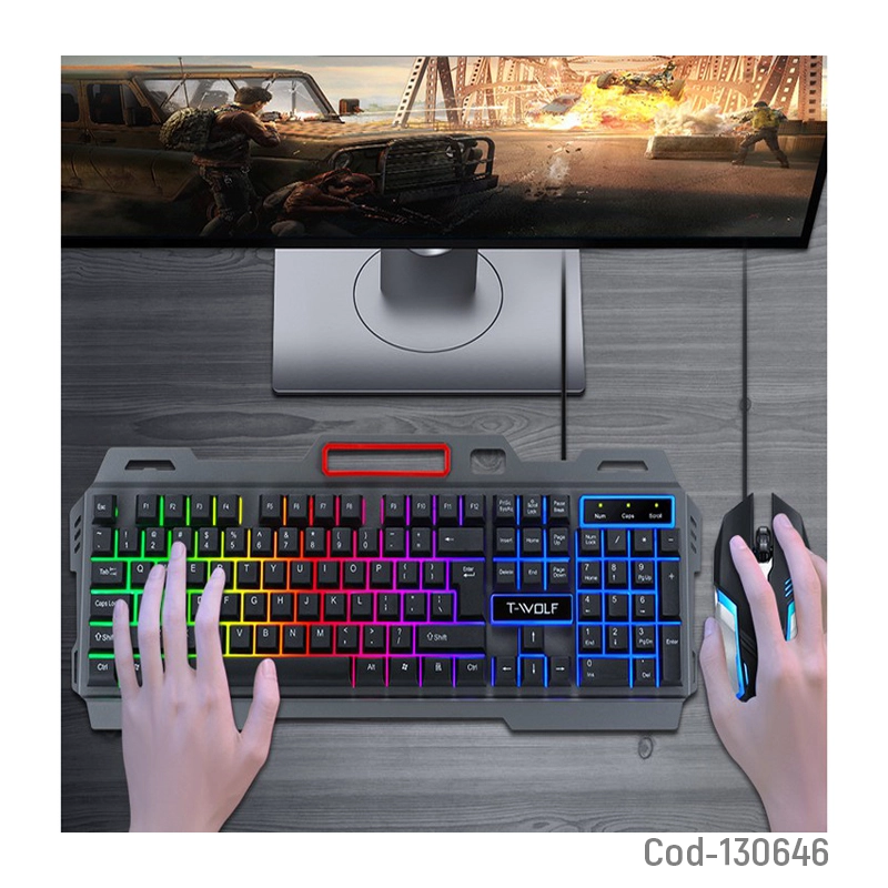TECLADO MAS MOUSE CABLE T-WOLF GAMER PRO T600 TECLADO NUMERICO RETROILUMINADO LED MULTICOLOR - 3