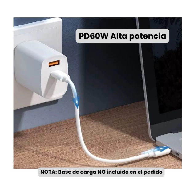 SET DE ADAPTADOR PARA CELULAR DATOS CABLE Y CARGA 60W USB TIPO C MICRO USB IP Y OTROS - 4