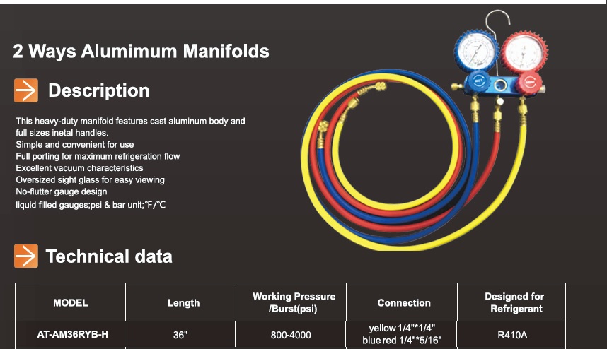 MANÓMETRO OTROS SUPLEMENTOS ATAM36YB R410A, R32, R22, R134A. INCLUYE MANGUERAS - 4