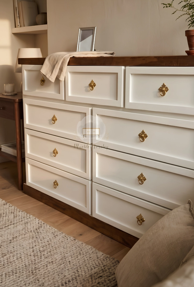 CÓMODA MUEBLES LORELEY MADERA PINO 9 CAJONES NOGAL EN - 3