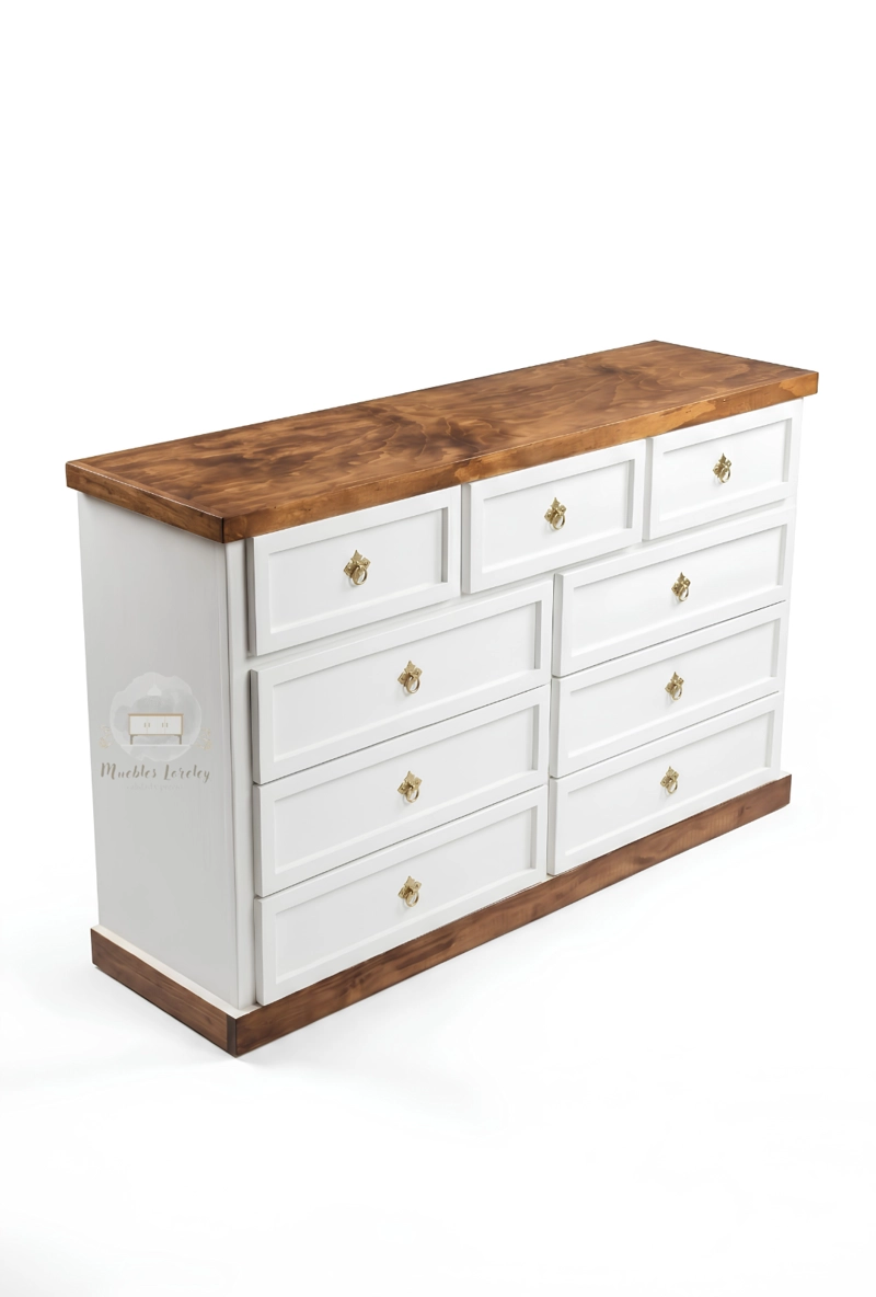 CÓMODA MUEBLES LORELEY MADERA PINO 9 CAJONES NOGAL EN - 4