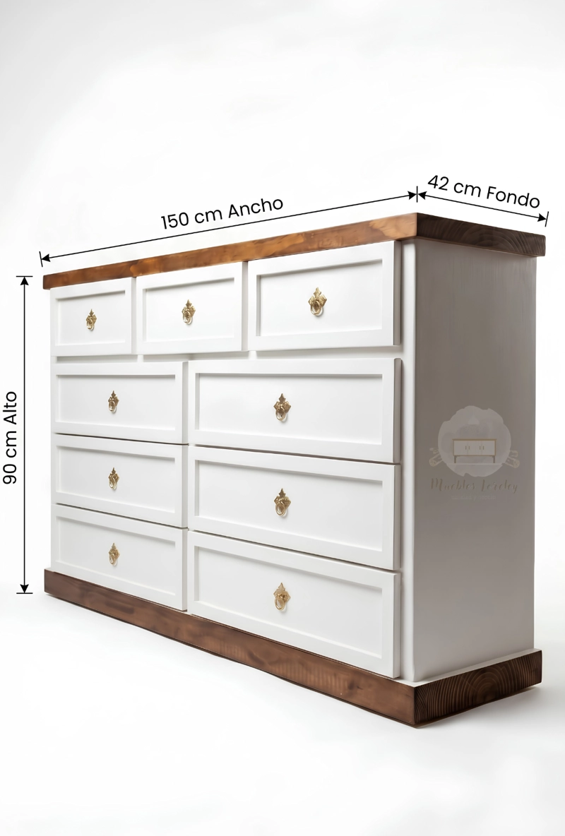 CÓMODA MUEBLES LORELEY MADERA PINO 9 CAJONES NOGAL EN - 6