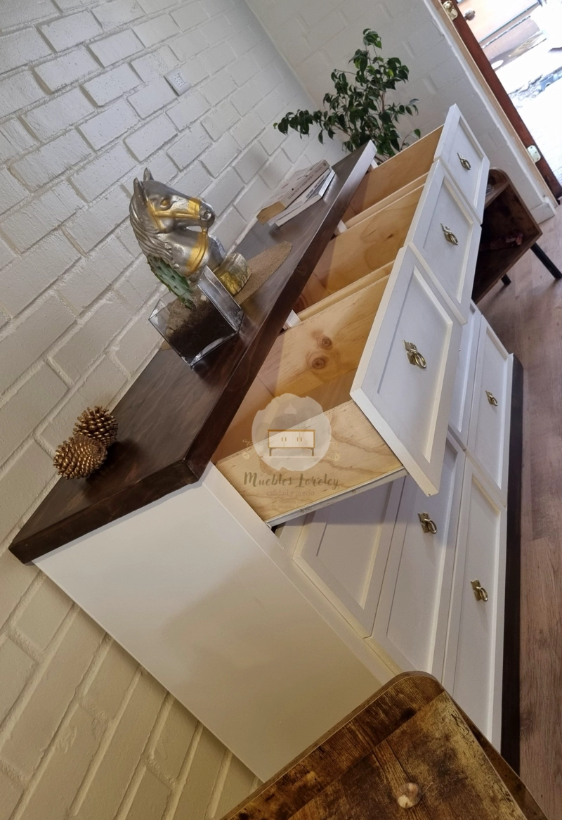 CÓMODA MUEBLES LORELEY MADERA PINO 9 CAJONES NOGAL EN - 7