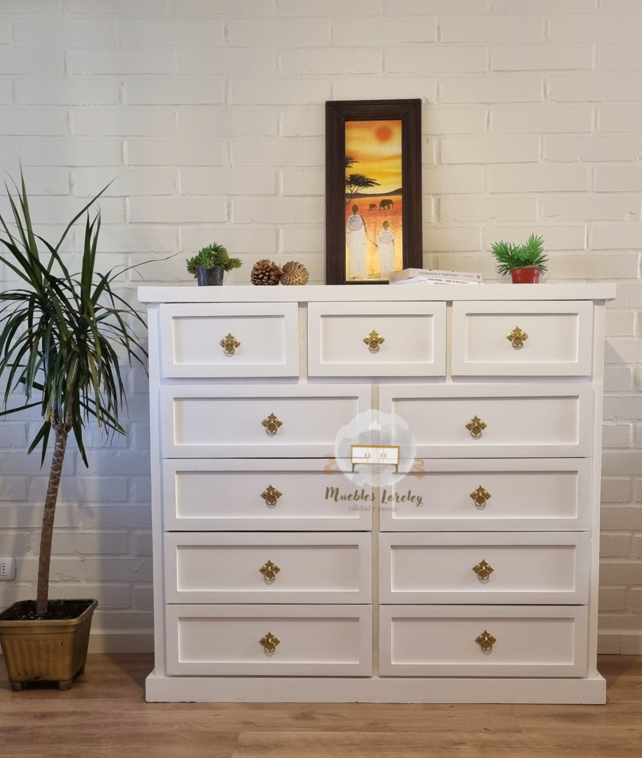 CÓMODA MUEBLES LORELEY MADERA 11 CAJONES BLANCO - 6