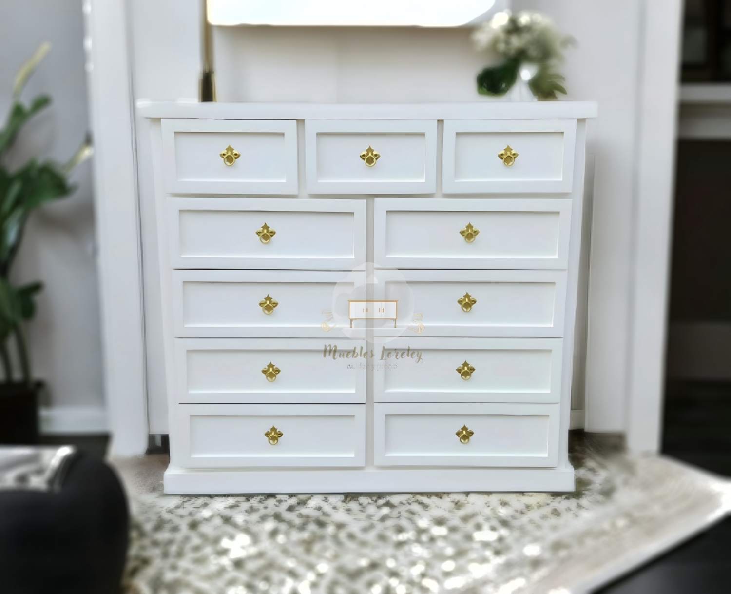 CÓMODA MUEBLES LORELEY MADERA 11 CAJONES BLANCO - 8