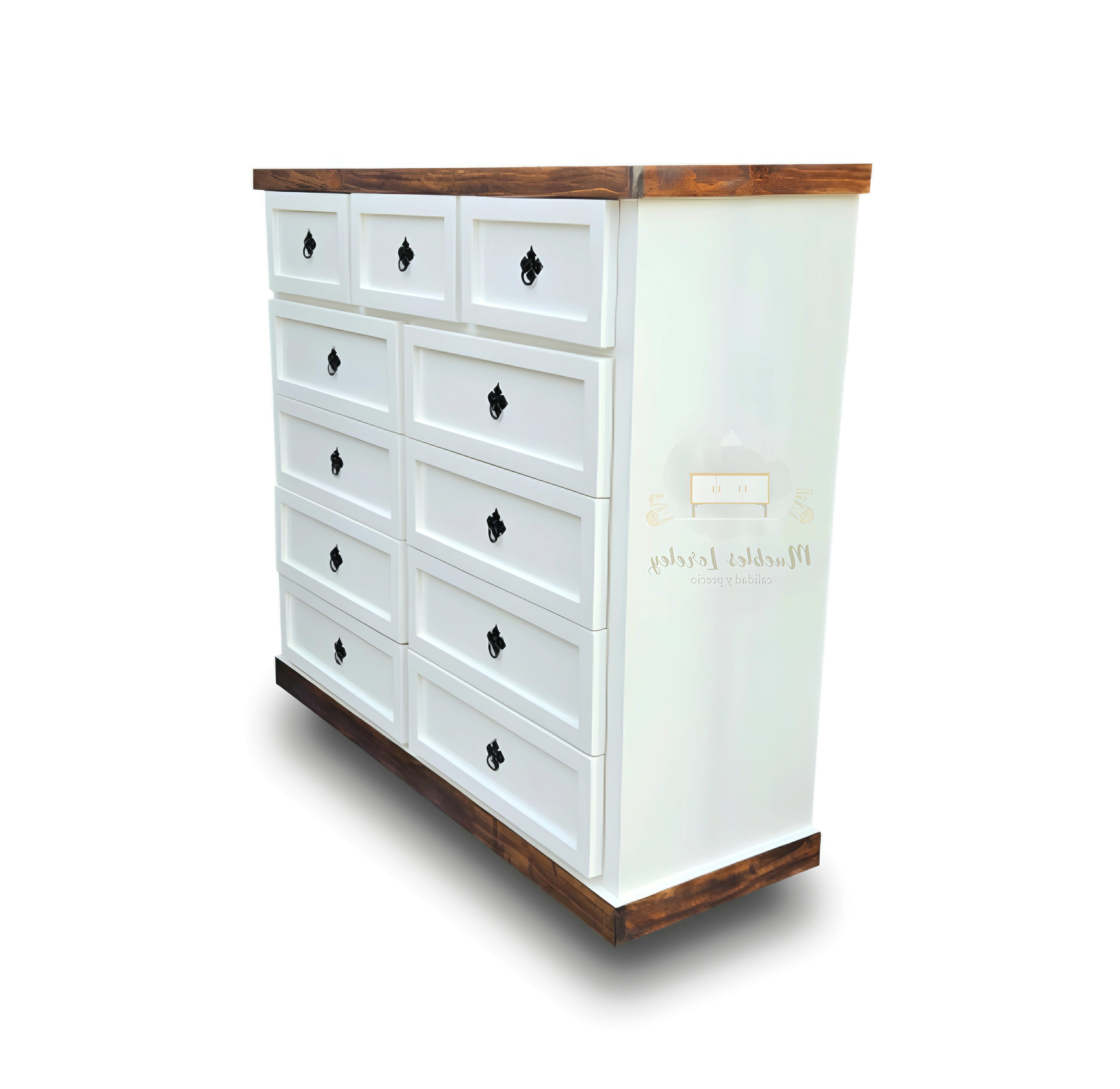 CÓMODA MUEBLES LORELEY MADERA PINO 11 CAJONES BLANCO Y NOGAL - 4