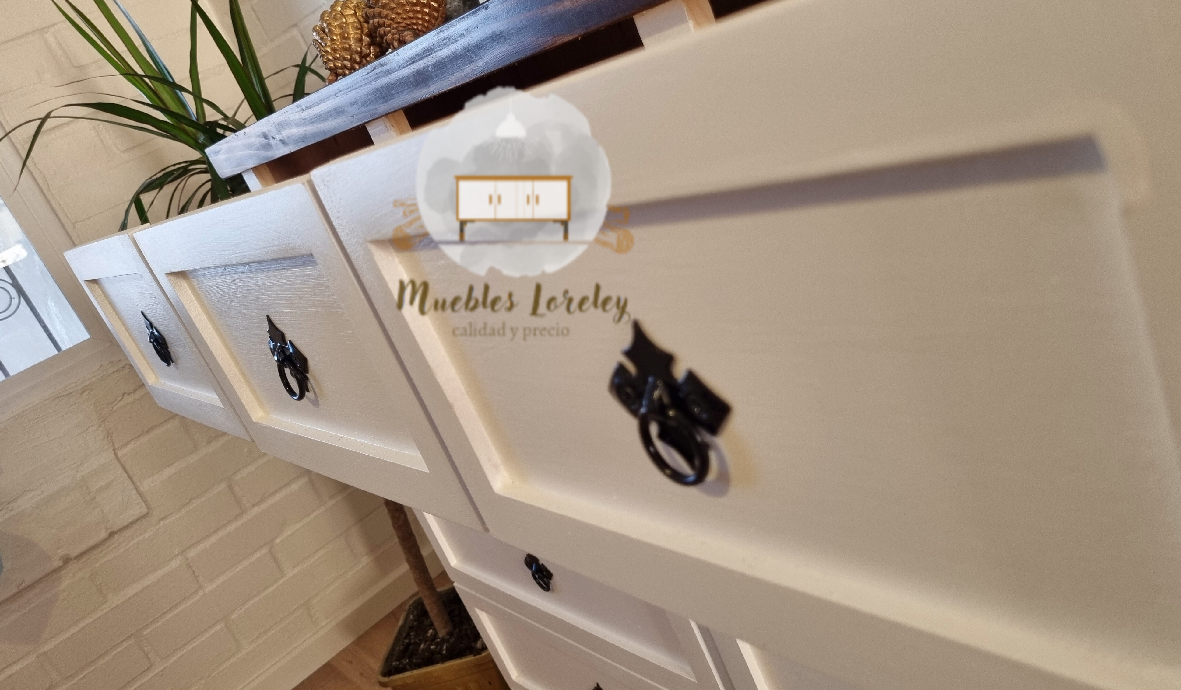CÓMODA MUEBLES LORELEY MADERA PINO 11 CAJONES BLANCO Y NOGAL - 6
