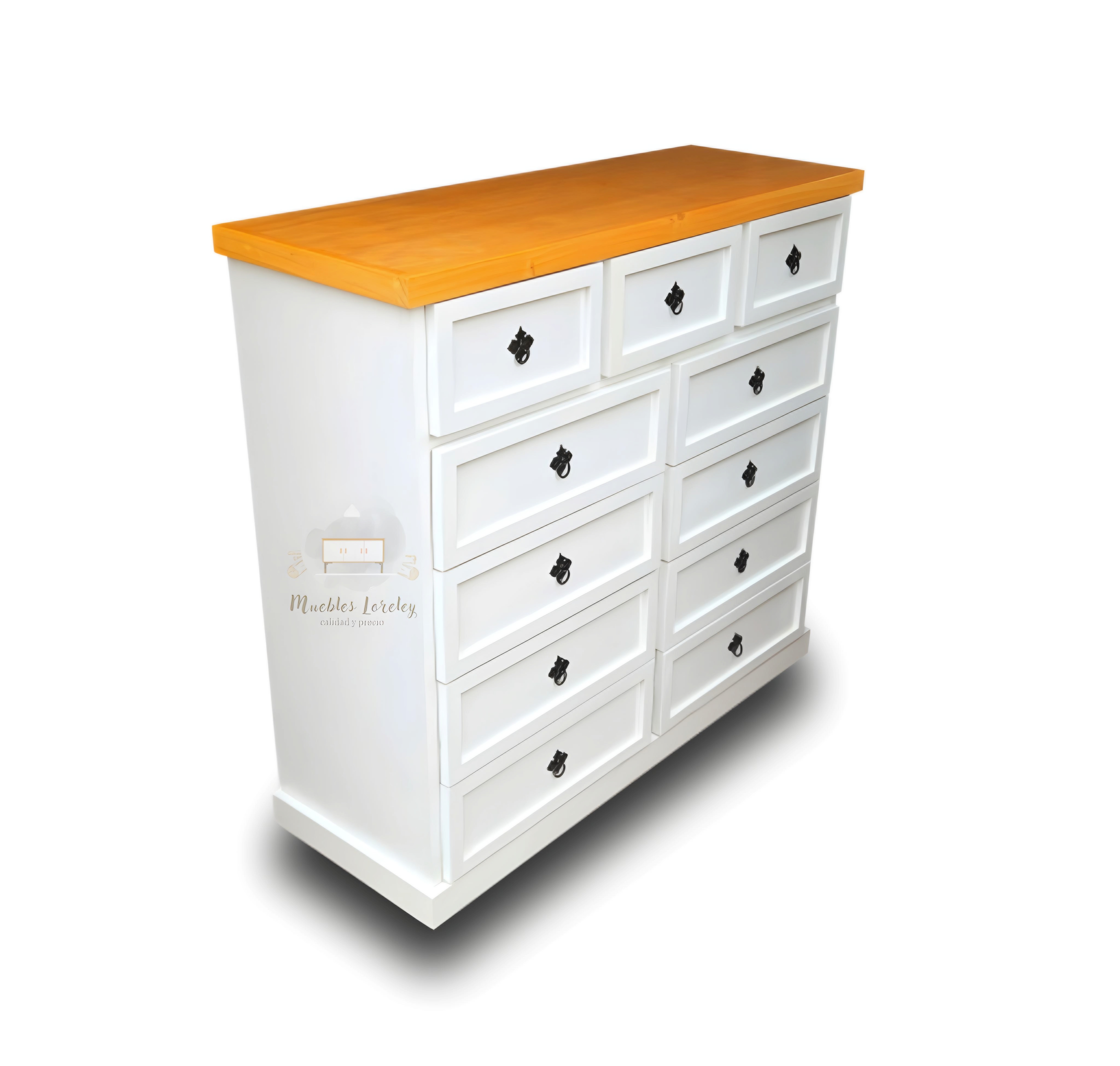 CÓMODA MUEBLES LORELEY MADERA PINO 11 CAJONES BLANCO Y MIEL - 2