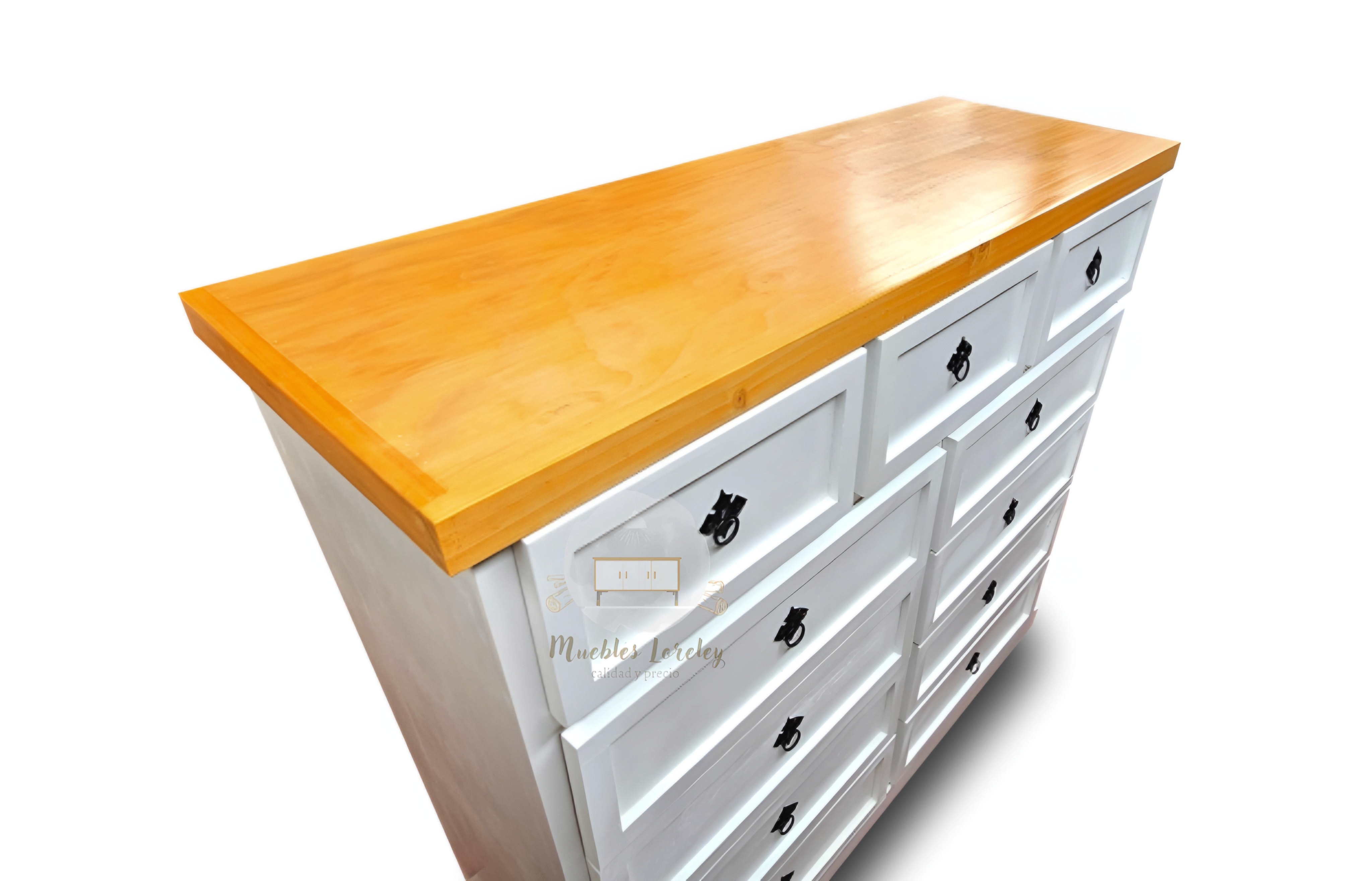 CÓMODA MUEBLES LORELEY MADERA PINO 11 CAJONES BLANCO Y MIEL - 4