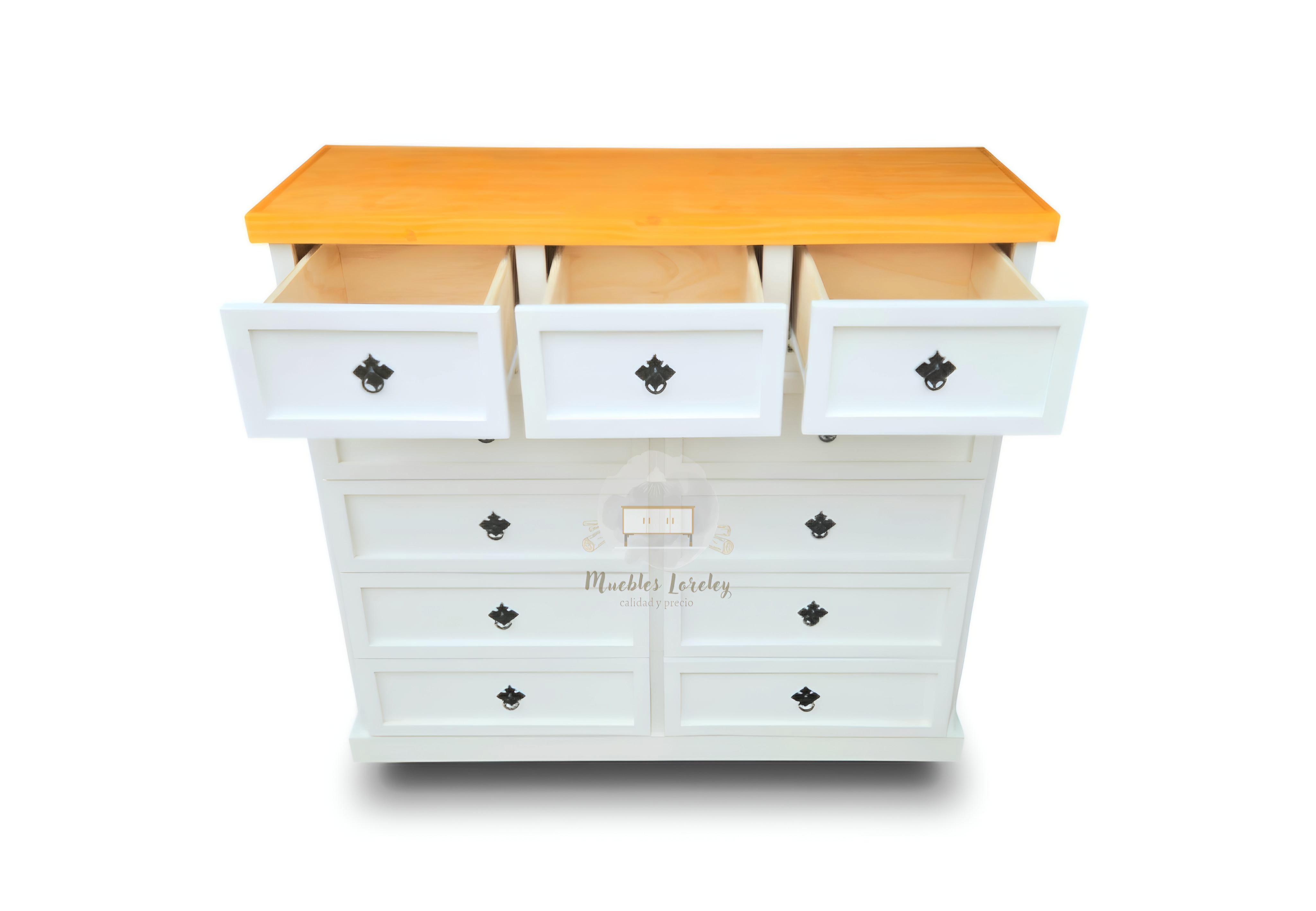 CÓMODA MUEBLES LORELEY MADERA PINO 11 CAJONES BLANCO Y MIEL - 5