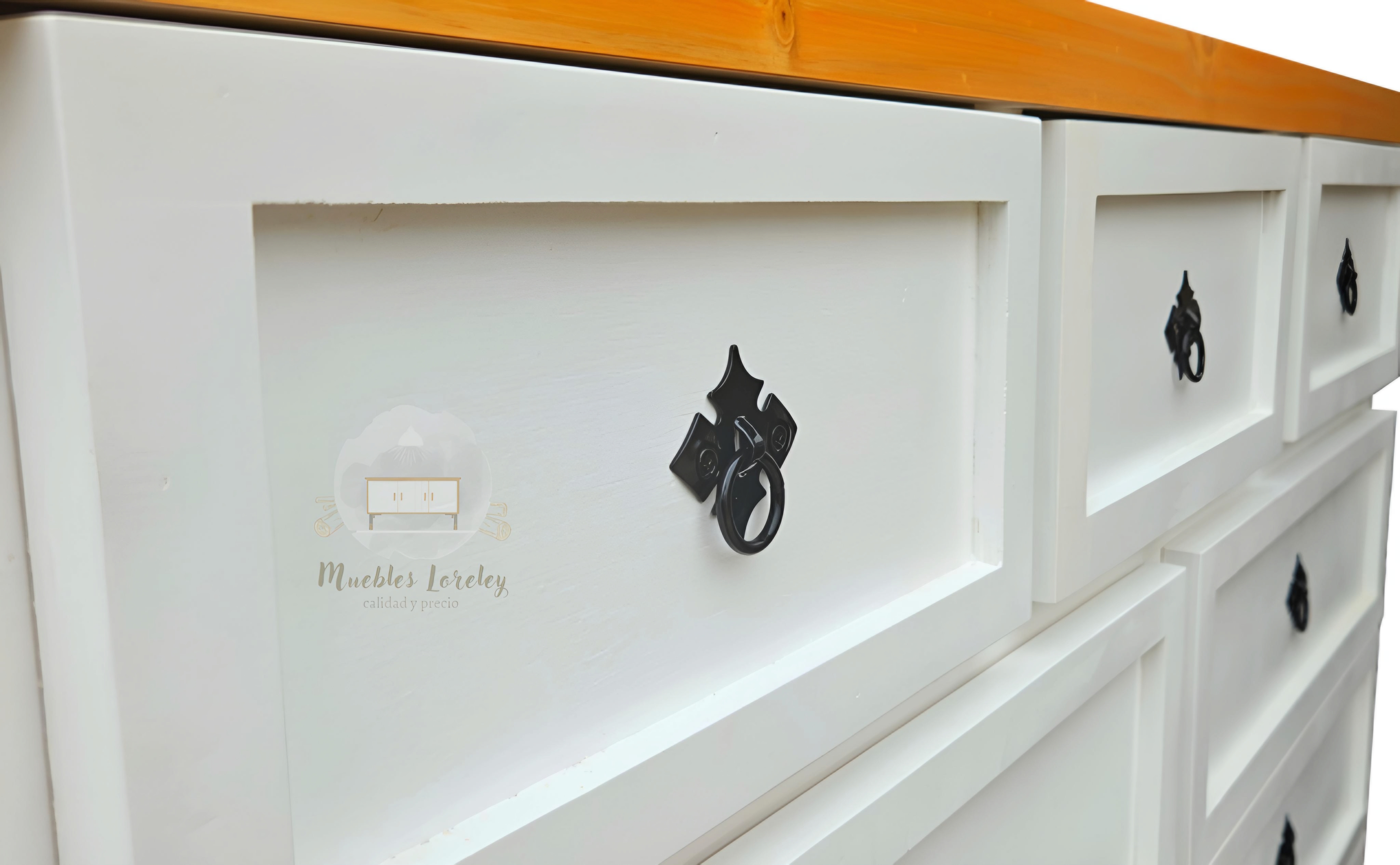 CÓMODA MUEBLES LORELEY MADERA PINO 11 CAJONES BLANCO Y MIEL - 6