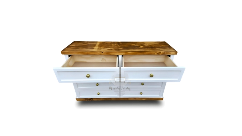 CÓMODA MUEBLES LORELEY MADERA PINO 8 CAJONES BLANCO Y PETIRIBI - 2