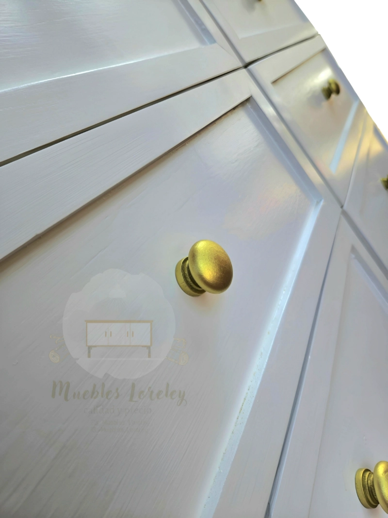 CÓMODA MUEBLES LORELEY MADERA PINO 8 CAJONES BLANCO Y PETIRIBI - 7