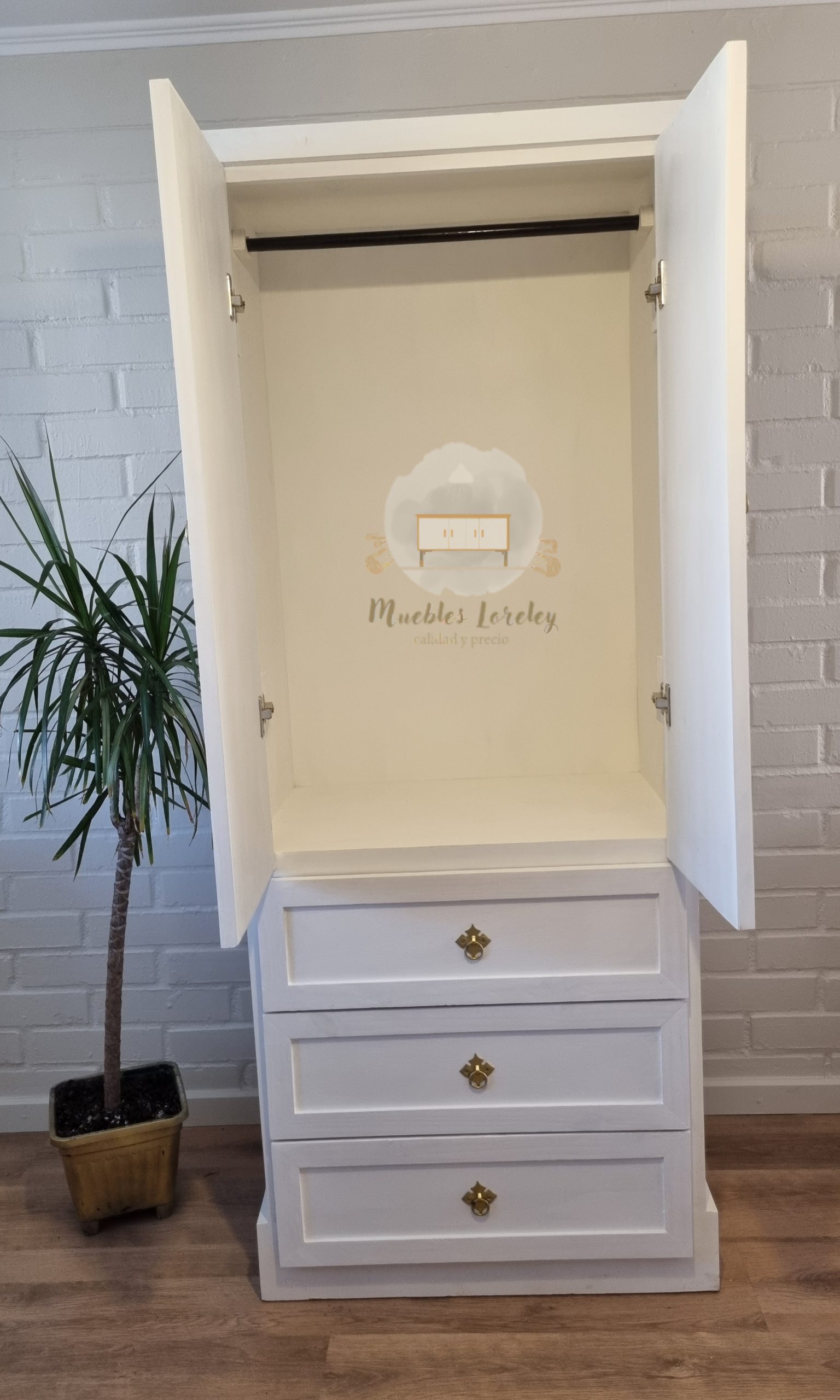 CLÓSET MUEBLES LORELEY MADERA PINO BLANCO 2 CUERPOS - 4