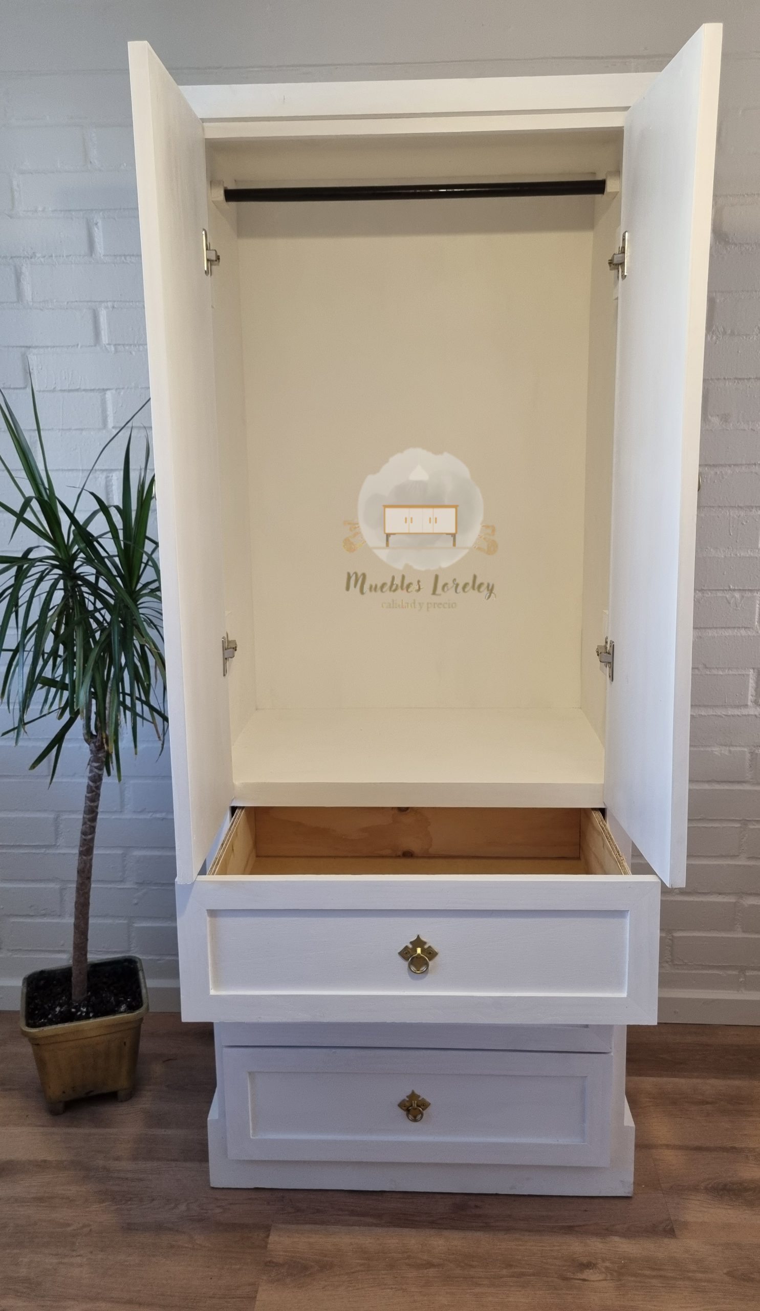 CLÓSET MUEBLES LORELEY MADERA PINO BLANCO 2 CUERPOS - 5