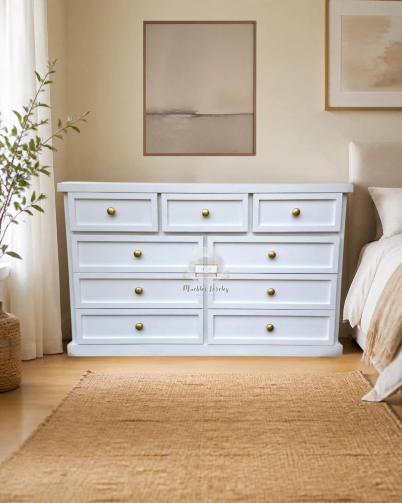 CÓMODA 9 CAJONES DE MADERA-MUEBLES LORELEY - 1