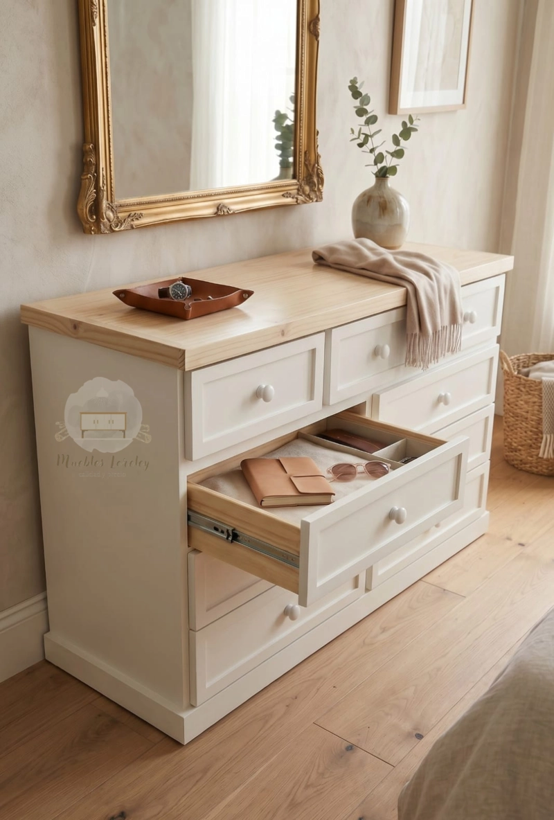 COMODA 9 CAJONES DE MADERA + RIELES TELESCÓPICOS - MUEBLES LORELEY - 1