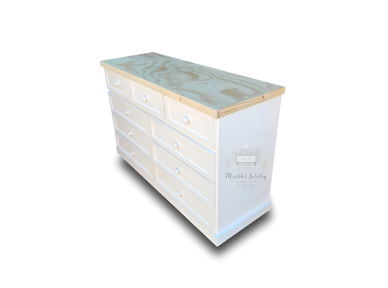 COMODA 9 CAJONES DE MADERA + RIELES TELESCÓPICOS - MUEBLES LORELEY - 3