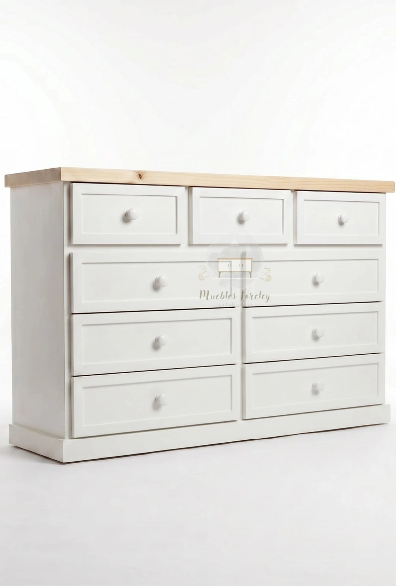 COMODA 9 CAJONES DE MADERA + RIELES TELESCÓPICOS - MUEBLES LORELEY - 4