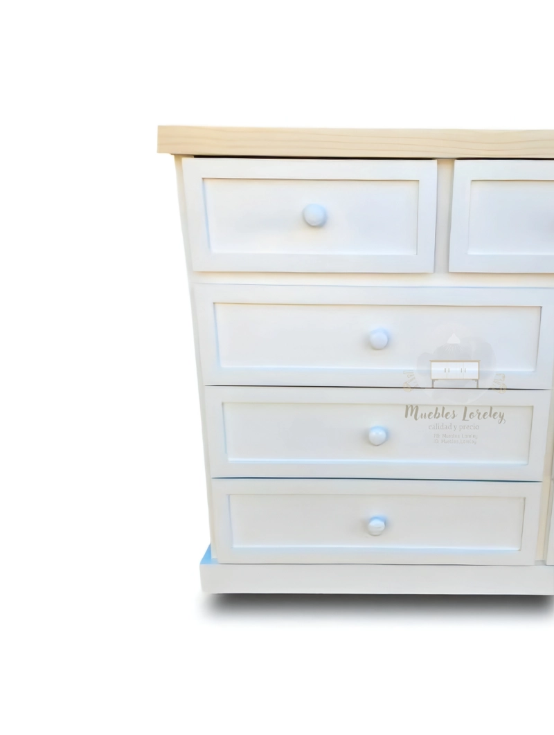 COMODA 9 CAJONES DE MADERA + RIELES TELESCÓPICOS - MUEBLES LORELEY - 5