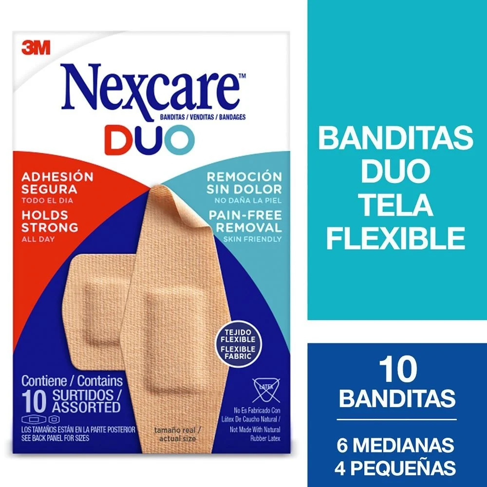 DUO PARCHE REMOCION SIN DOLOR NEXCARE TAMAÑO SURTIDO 10 UNIDADES - 1