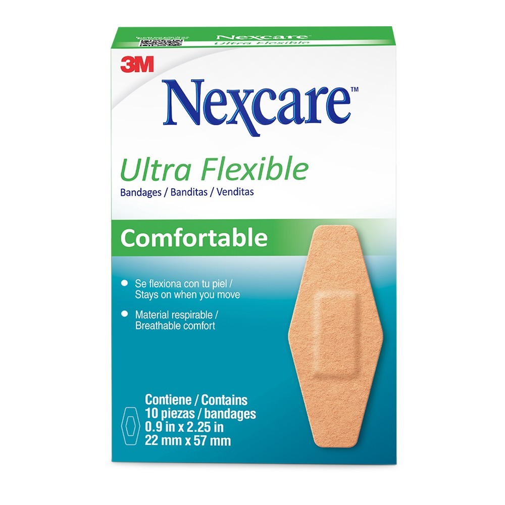 BANDITAS ULTRA FLEXIBLE NEXCARE COMFORTABLES TAMAÑO ÜNICO 22MM X 57MM 10 UNIDADES - 1