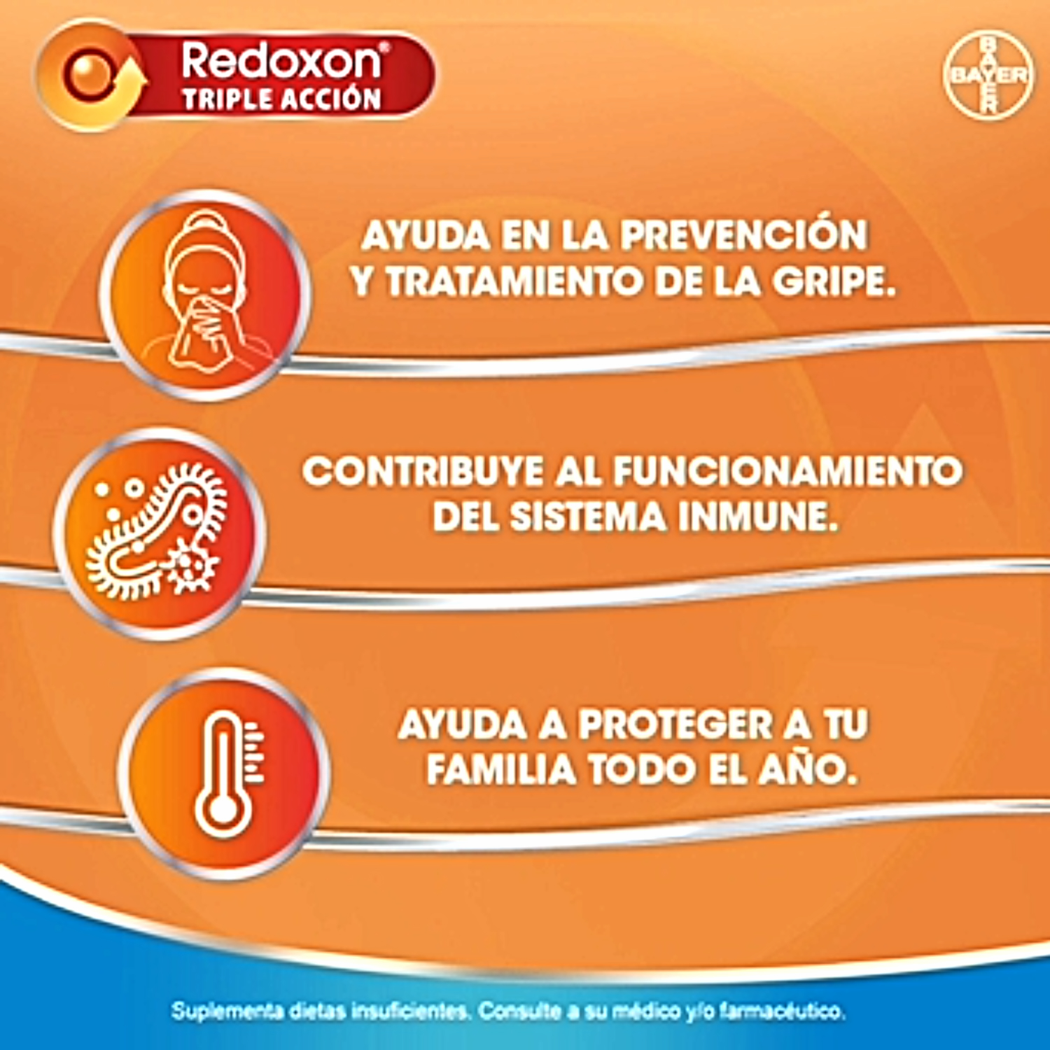 SUPLEMENTO ALIMENTICIO BAYER REDOXON TRIPLE ACCIÓN 10 COMPRIMIDOS SABOR NARANJA - 5