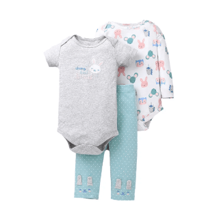 CONJUNTO 3 PIEZAS ROPA DE BEBÉ 100% ALGODÓN 2 BODYS+PANTALÓN - 1