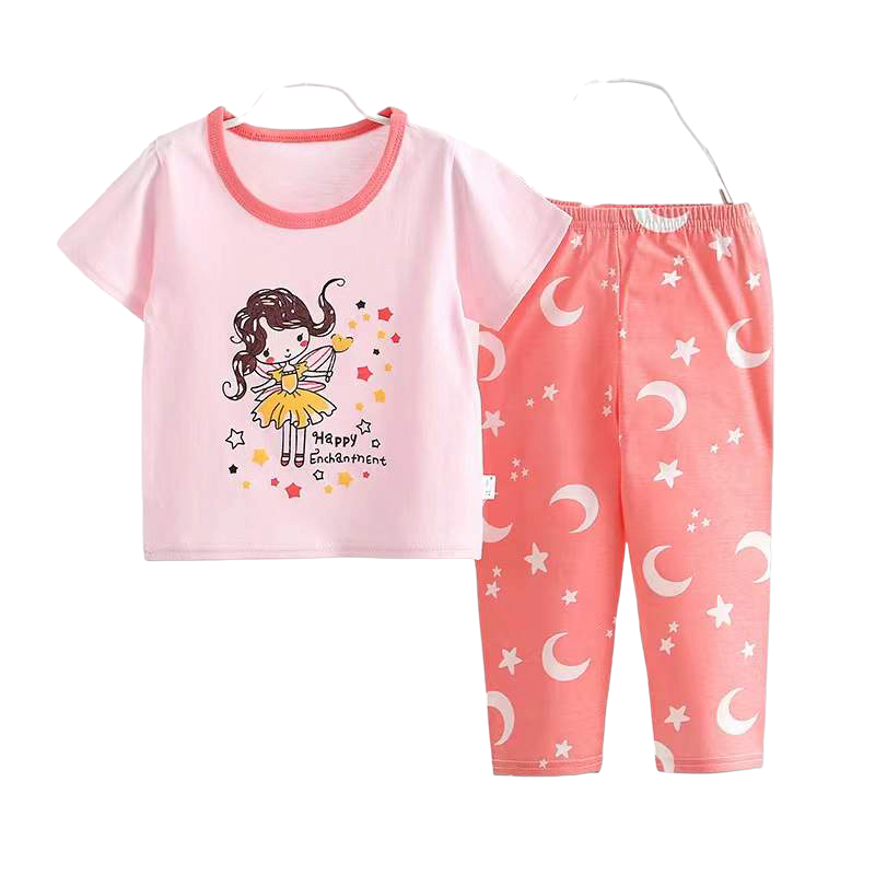 CONJUNTO PIJAMA ALGODON NIÑA ROSA HADA BEBES MANGA CORTA - 1