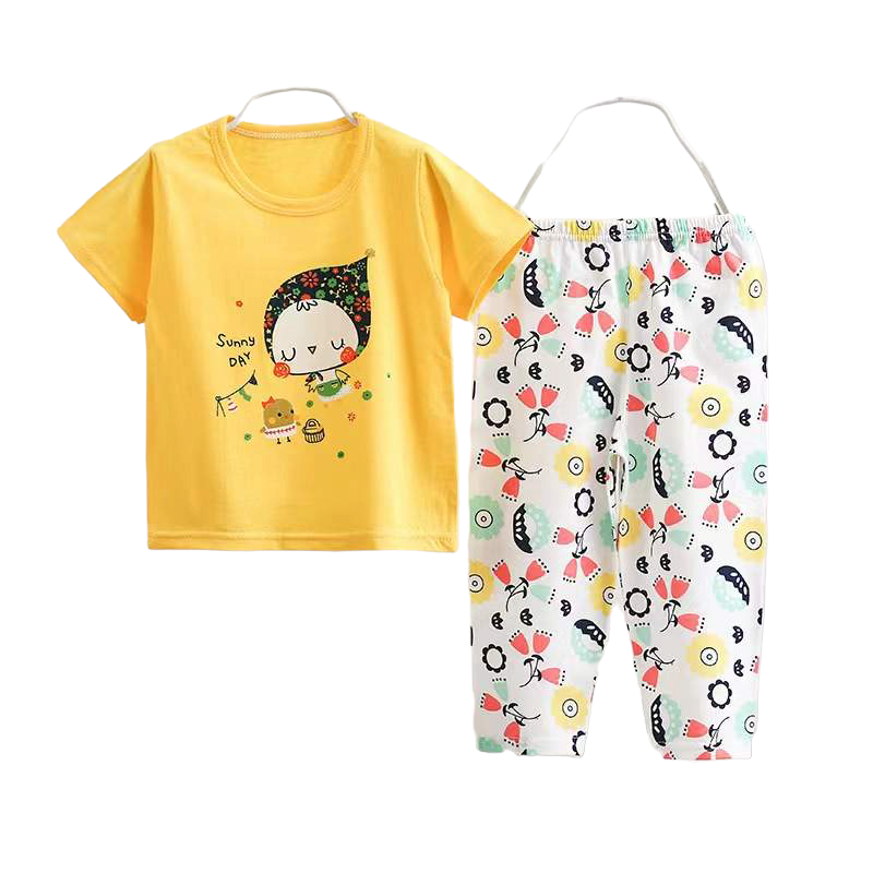 CONJUNTO PIJAMA TOBILLERO ALGODON NIÑOS AMARILLO BEBE MANGA CORTA - 1