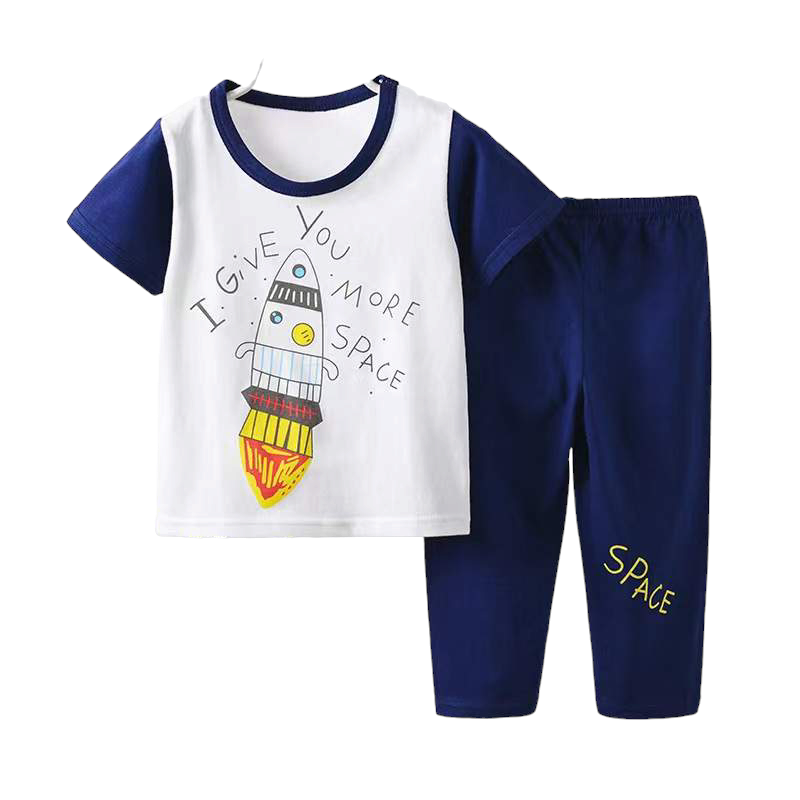CONJUNTO PIJAMA ALGODON NIÑO COHETE BEBES MANGA CORTA - 1
