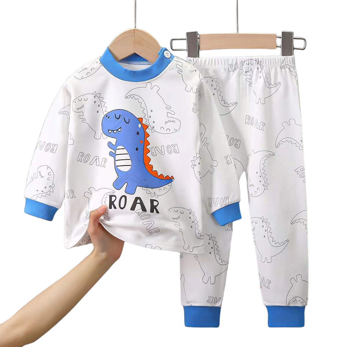 CONJUNTO PIJAMA LARGA ALGODON NIÑO DINOSAURIO BEBES MANGA LARGA - 1