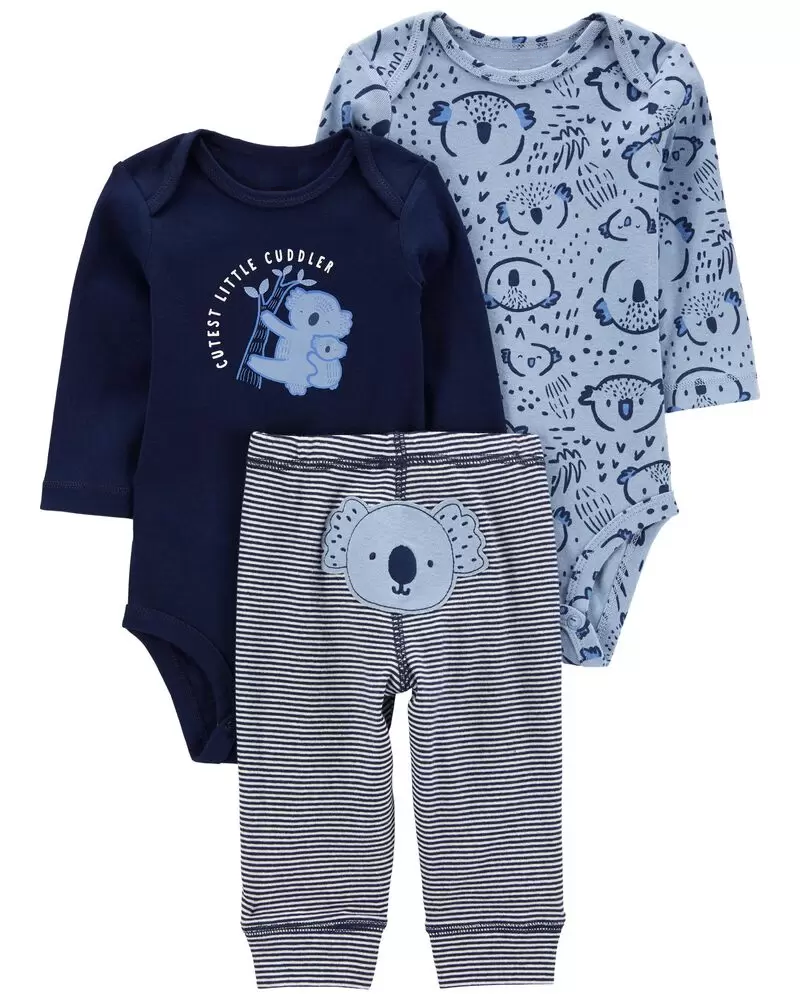 CONJUNTO LARGO ALGODON NIÑO AZUL KOALA 3 PIEZAS, BUZO BODYS BEBE - 1
