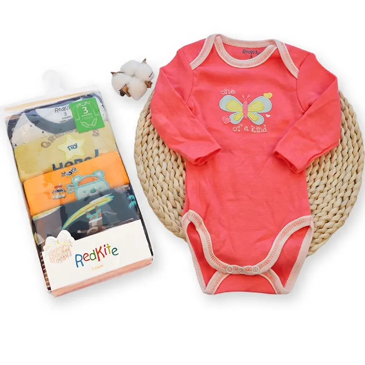 PACK 5 BODY LARGO ALGODON NIÑA ROSA BEBE MANGA LARGA - 1