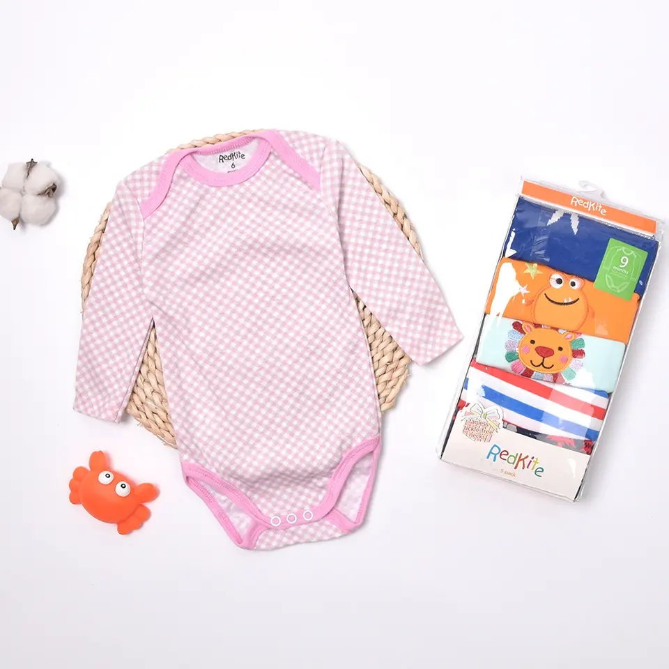 PACK 5 BODY LARGO ALGODON NIÑA ROSA BEBE MANGA LARGA - 2