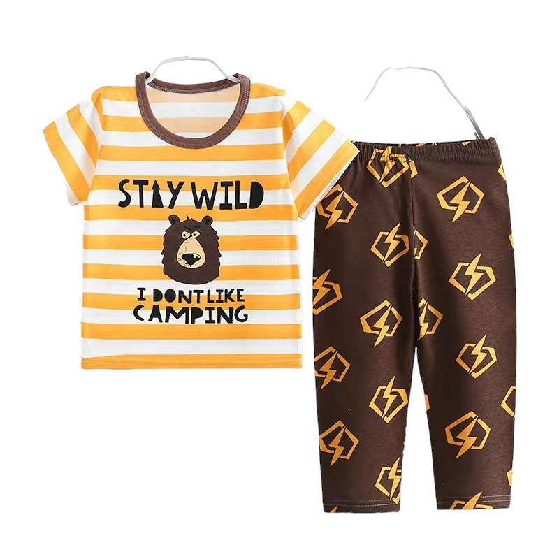 CONJUNTO PIJAMA PESCADOR ALGODON NIÑO CHOCOLATE BEBES MANGA CORTA - 1