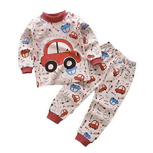 CONJUNTO PIJAMA LARGA ALGODON NIÑO ROJO CARRITOS BEBES MANGA LARGA - 1